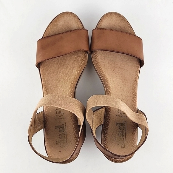 dsd Wedge Straps Sandals Tan Leather Lightweight Elasticized Ankle Size 38 - Picture 8 of 13
